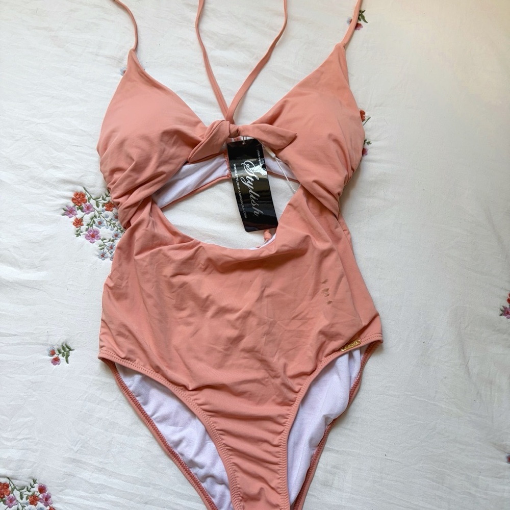 Peachy Pink One-Piece Swimsuit with Front Cutout - Brand:
